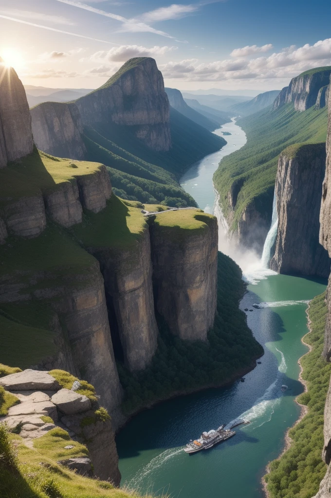 Masterpiece, ultimate quality, Cg unity 8k wallpaper, super delicate, beautiful sky and clouds, rich natural scenery, cliffs, lakes and rivers, waterfalls and flying water, beautiful green mountains, no trace of people, excellent scenery, has already won a photo contest, background Blurring, full depth of field, HDR high dynamics, true restoration, intricate, extreme details, dramatic presentation, perfectly presenting the style of midjourney art.
