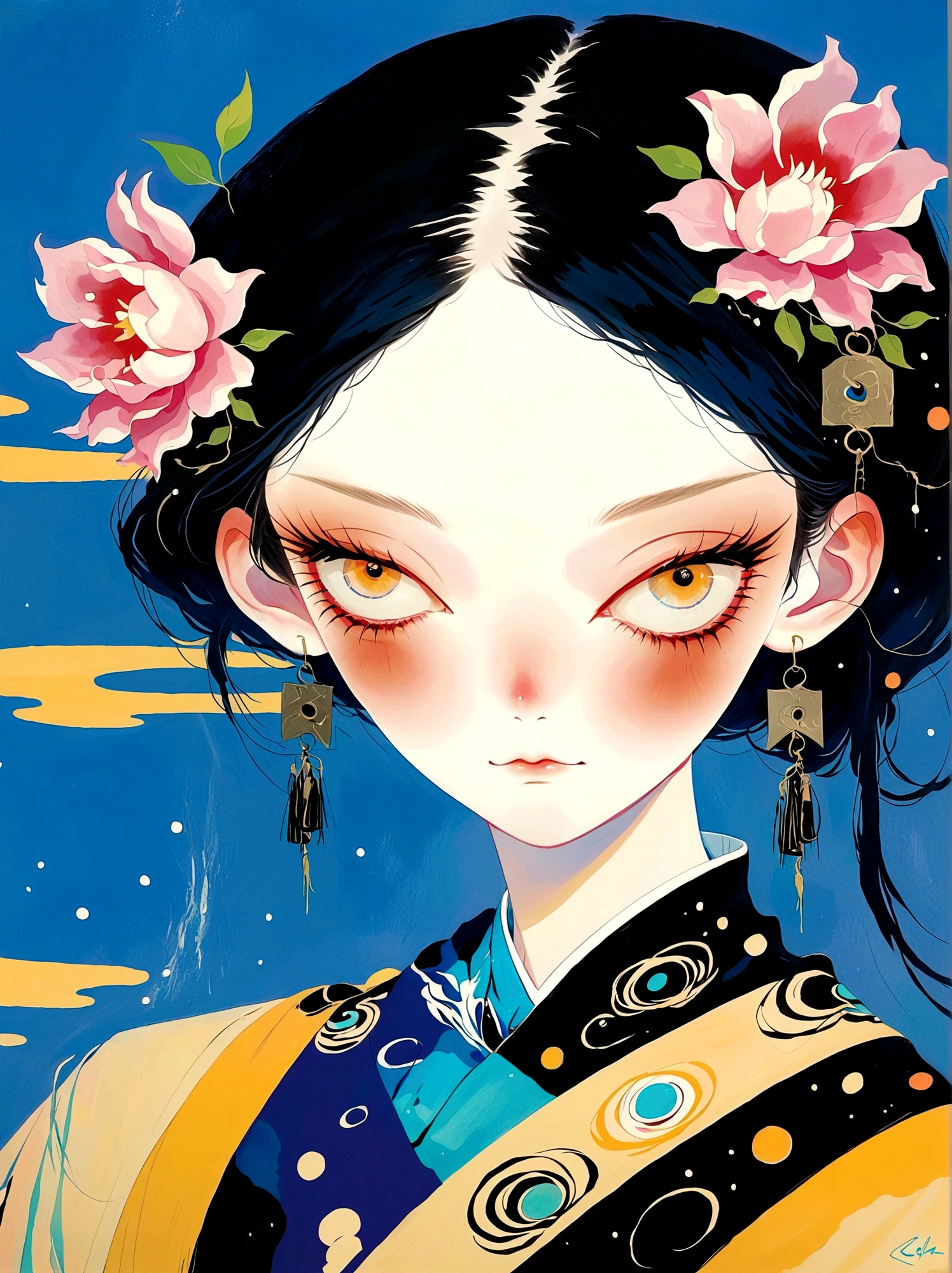 Three-eyed monster,female,Wet hair,Japanese horror style Japanese pop surrealism, author:Yukika Kosaka, Nguyen Gia and Joao Nguyen,
