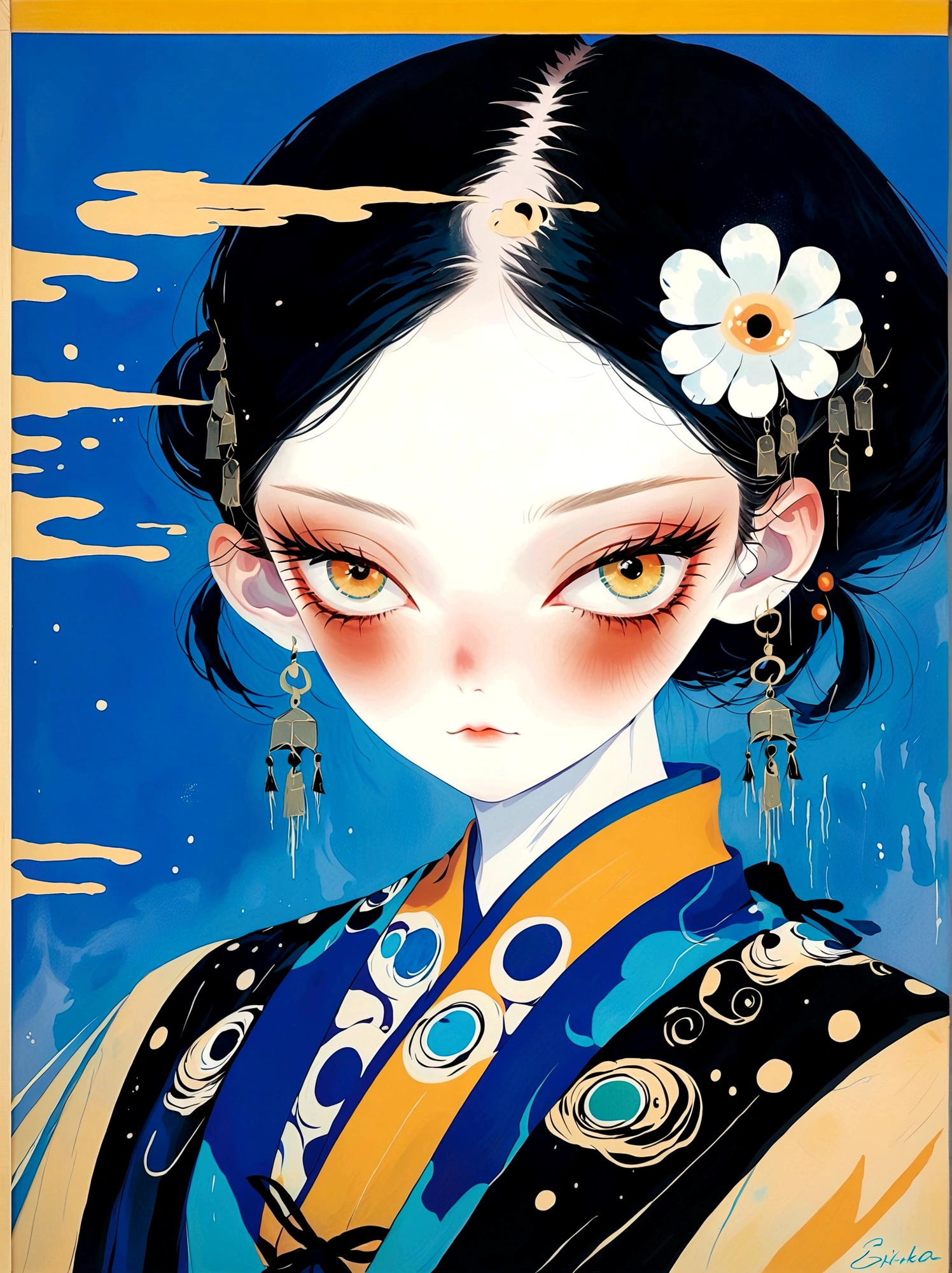 Three-eyed monster,female,Wet hair,Japanese horror style Japanese pop surrealism, author:Yukika Kosaka, Nguyen Gia and Joao Nguyen,