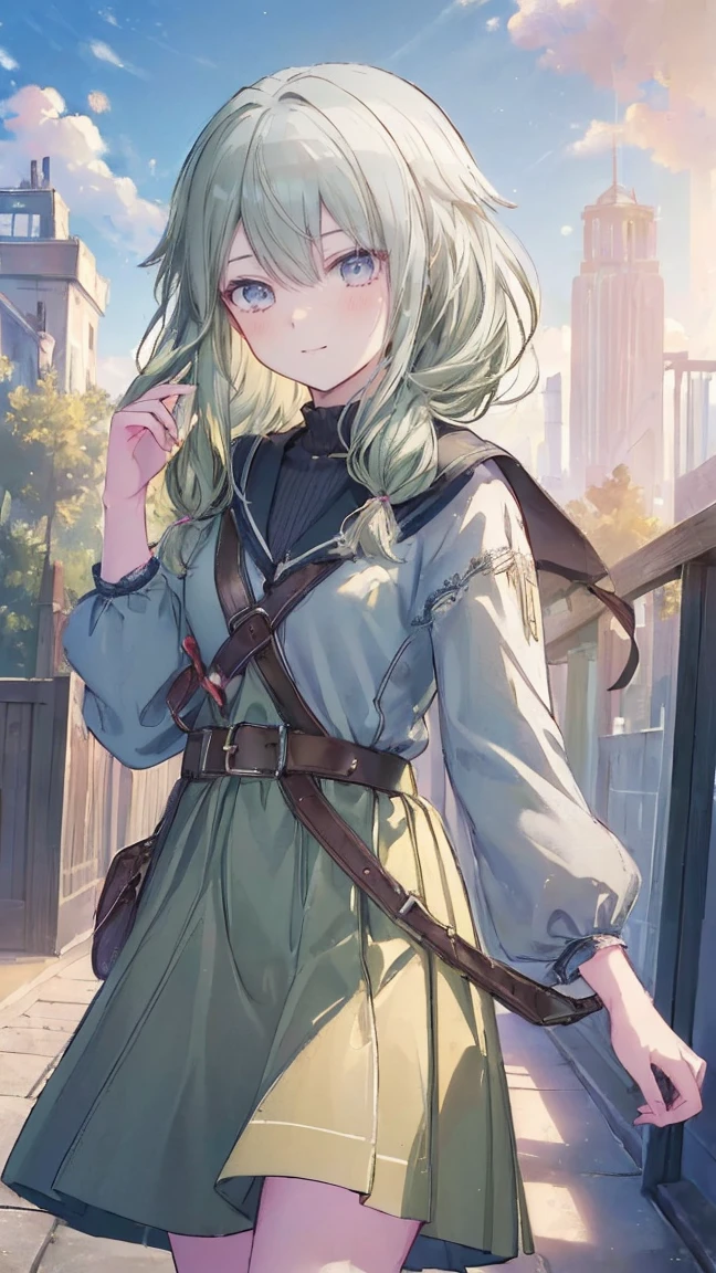 (masterpiece, Highest quality:1.6),Best image quality、Highest quality、Perfect lighting,masterpiece、(8K、masterpiece、Highest quality)、Best image quality、Chest close-up、During a walk、Outdoors、A smiling face towards me、The sense of distance as if you were walking next to me、light green hair color、Kusanagi Nin々、、profile