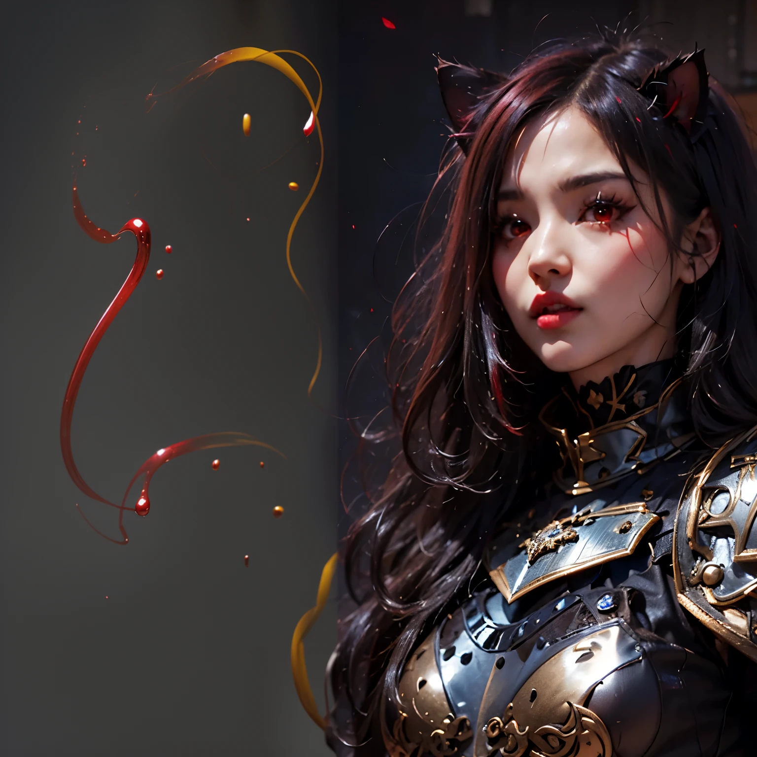 gray background with red and yellow particles 