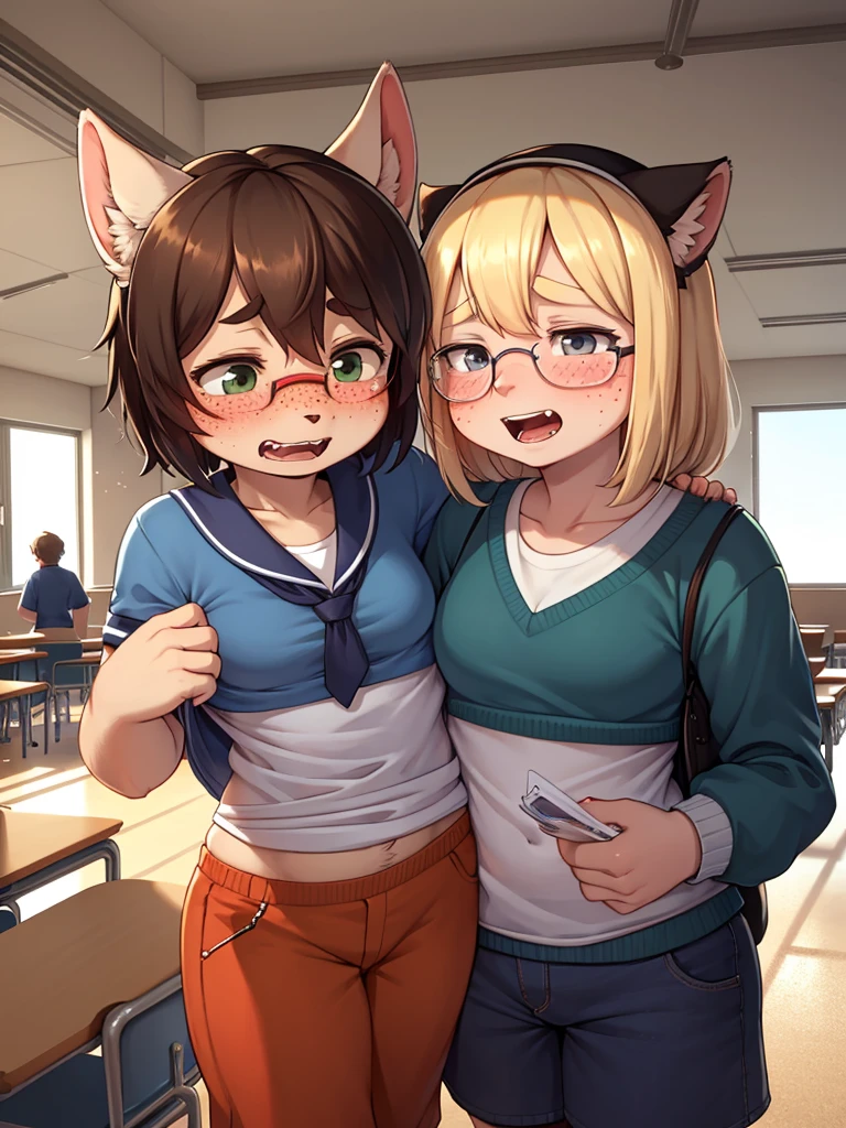 ugly face female , ugly loose body , (Freckles:0.9) , (clothed erotica) , Bad taste clothes , shy geek , school , Sorry about our chest bump. It was so sludgy and disgusting, wasn't it?