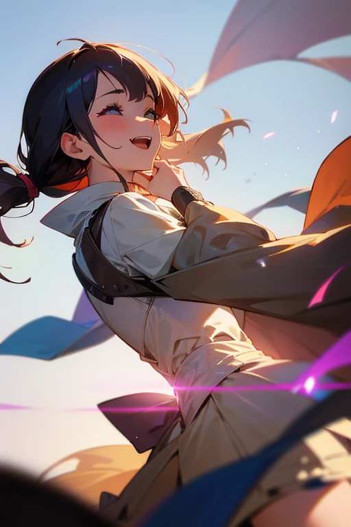 A girl say farewell to a man, while laughing mocking , he is far away