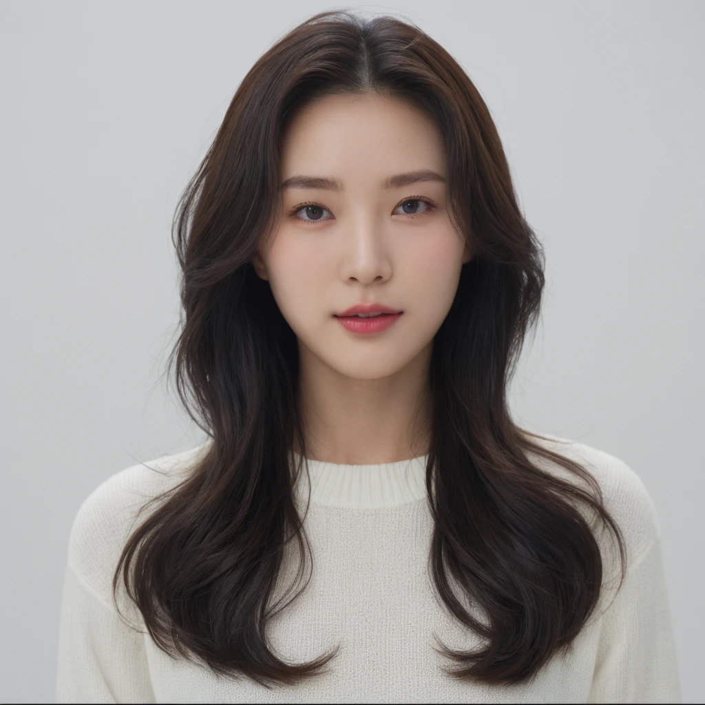 Best Quality, 8k, Masterpiece, (Portrait: 1.3), (photo realistic:1.4), (hyper realistic:1.4), Sharp Focus, looking at viewer, (smoother lighting:1.1), (increase cinematic lighting quality:0.9), realistic lighting, backlighting, light on face, ray trace, (brightening light:1.2), (Increase quality:1.4), sharp detail, (best quality real texture skin:1.4), finely detailed eyes, black_eyes, finely detailed face, 25 year old Korean woman, (white formal_shirt:1.4), (Create an image maintaining the original base model hairstyle:1.5)