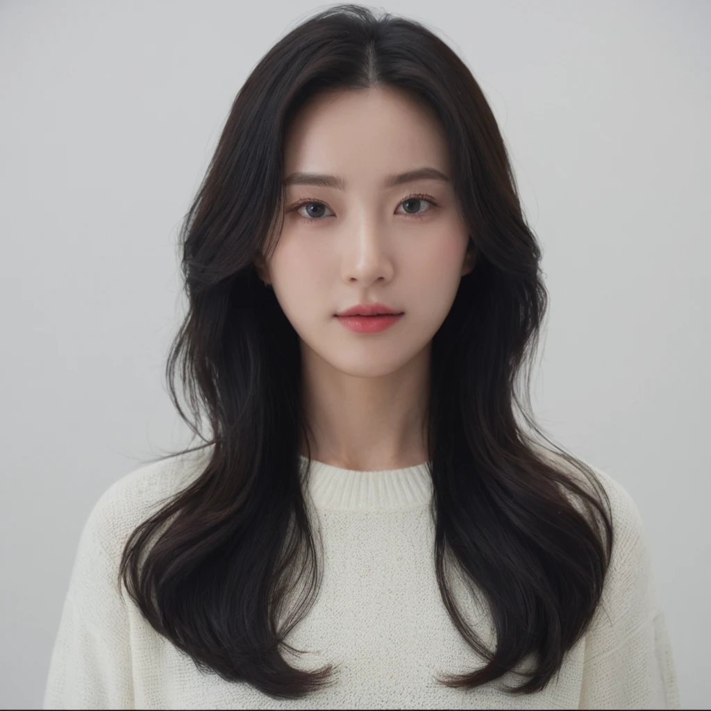 Best Quality, 8k, Masterpiece, (Portrait: 1.3), (photo realistic:1.4), (hyper realistic:1.4), Sharp Focus, looking at viewer, (smoother lighting:1.1), (increase cinematic lighting quality:0.9), realistic lighting, backlighting, light on face, ray trace, (brightening light:1.2), (Increase quality:1.4), sharp detail, (best quality real texture skin:1.4), finely detailed eyes, black_eyes, finely detailed face, 25 year old Korean woman, (white formal_shirt:1.4), (Create an image maintaining the original base model hairstyle:1.5)