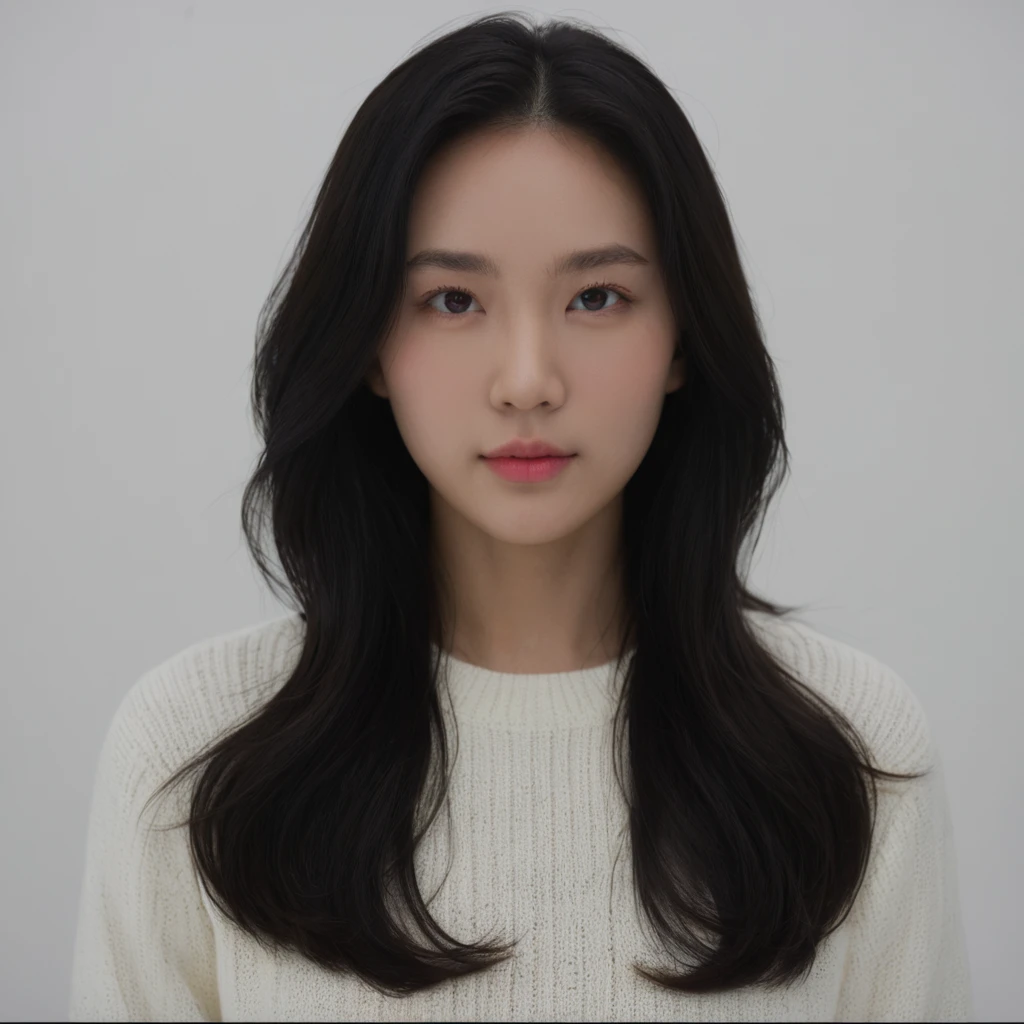 Best Quality, 8k, Masterpiece, (Portrait: 1.3), (photo realistic:1.4), (hyper realistic:1.4), Sharp Focus, looking at viewer, (smoother lighting:1.1), (increase cinematic lighting quality:0.9), realistic lighting, backlighting, light on face, ray trace, (brightening light:1.2), (Increase quality:1.4), sharp detail, (best quality real texture skin:1.4), finely detailed eyes, black_eyes, finely detailed face, 25 year old Korean woman, (white formal_shirt:1.4), (Create an image maintaining the original base model hairstyle:1.5)