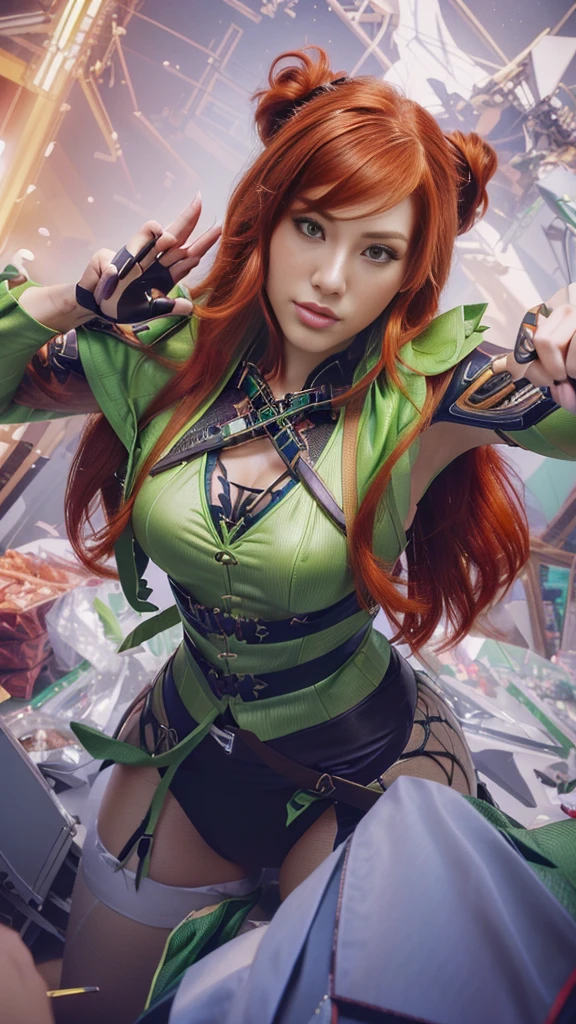 a close up of a woman with a red hair and a green vest, extremely detailed artgerm, ig model | artgerm, artgerm lau, style artgerm, kda, artgerm jsc, artgerm and lois van baarle, graphic artist artgerm, ! dream artgerm, artgerm detailed