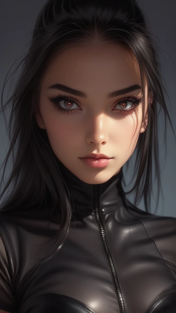 (masterpiece), perfect ???????, intricate, (highly detailed), masterpiece, photorealistic, perfect ???????, cinematic lighting, shading, super detailed skin, beautiful detailed eyes, best quality, ultra-detailed, (illustration), ultra-detailed, close-up, (extremely delicate red eyes:1.3), goth eye shadow, gothic chocker, t-shirt, latex jeans, (tight fabric in vibrant black), (black hair:1.3), (undercut hair), (extremely detailed gothic design), gothic theme, evil background, nightmare landscape, dynamic pose, shadow, contrast, refraction, perspective, depth, good anatomy, stunning details