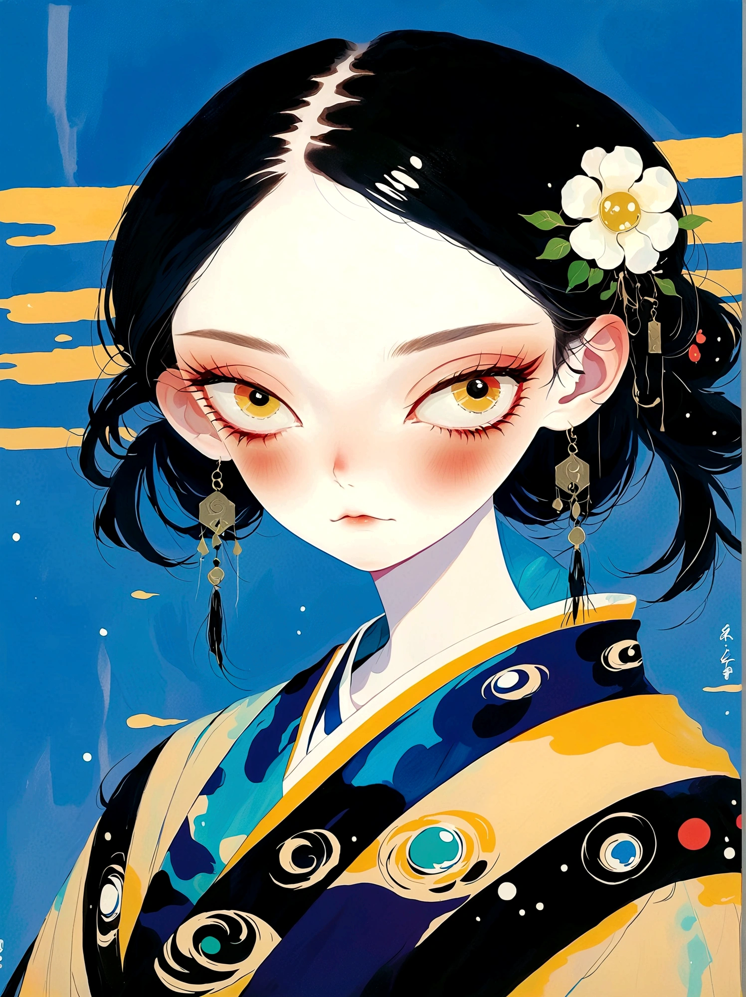 Three-eyed monster，Eyes on the forehead，female，Wet hair，Japanese horror style Japanese pop surrealism, author：Yukika Kosaka, Nguyen Gia and Joao Nguyen, 
