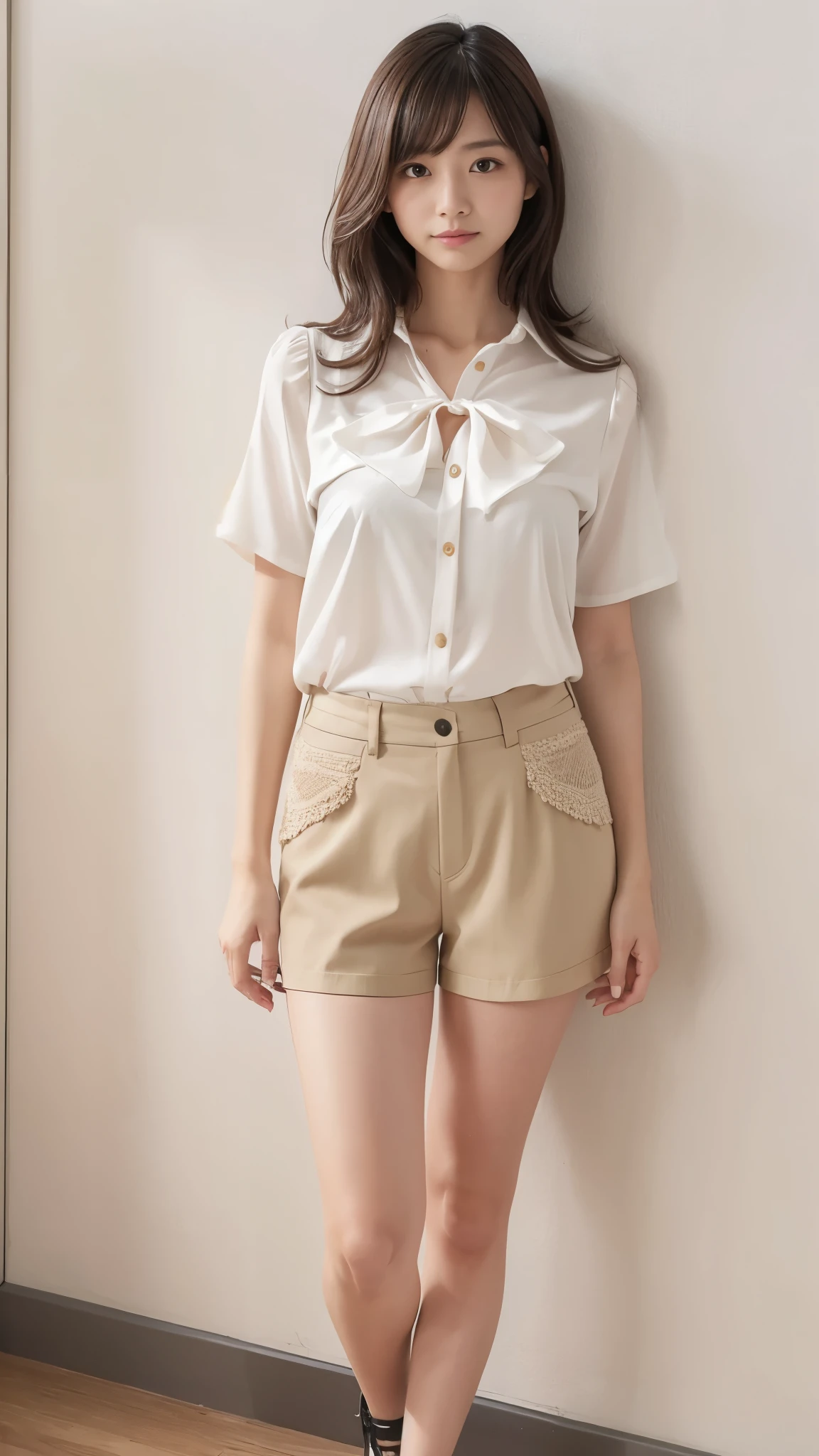 shorts and blouse、Shorts made of cool material、Feminine blouse、Perfect Anatomy