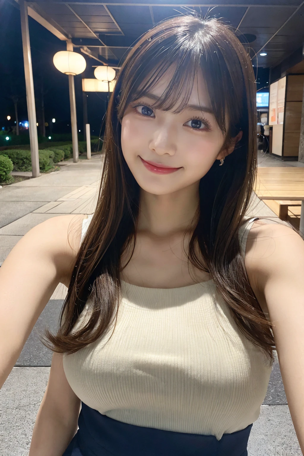 20-year-old girl,Japanese,Huge breasts, 1 girl per photo, Full Body Shot, View from the front, Japanese, cute girl, Luxurious appearance, Very cute face, The best smile,Glossy Lips, Sweaty body, Double eyelids on both eyes, Natural Makeup, Shiny and smooth light brown long hair, Asymmetrical bangs, Sunburned skin, Center image, 8K resolution, High detail, Detailed hairstyle, Detailed face, Great cinema lighting, Octane Rendering, Vibrant, Surreal, Perfect limbs, Perfect Anatomy、rain、Excited