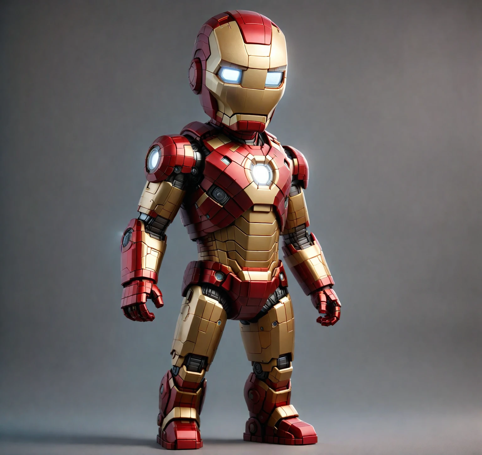 a close up of a toy iron Man with a light on, like iron Man, 3d children robot, iron Man, minion iron Man, superior iron Man, iron Man, High-quality CG rendering, Arnold Maya Rendering, high detail iconic character, tintoy character design robot, Cartoon Rendering Keyshot, 3D character rendering, 3D Rendering Character Art 8k, Very detailed,ral-3dcubes