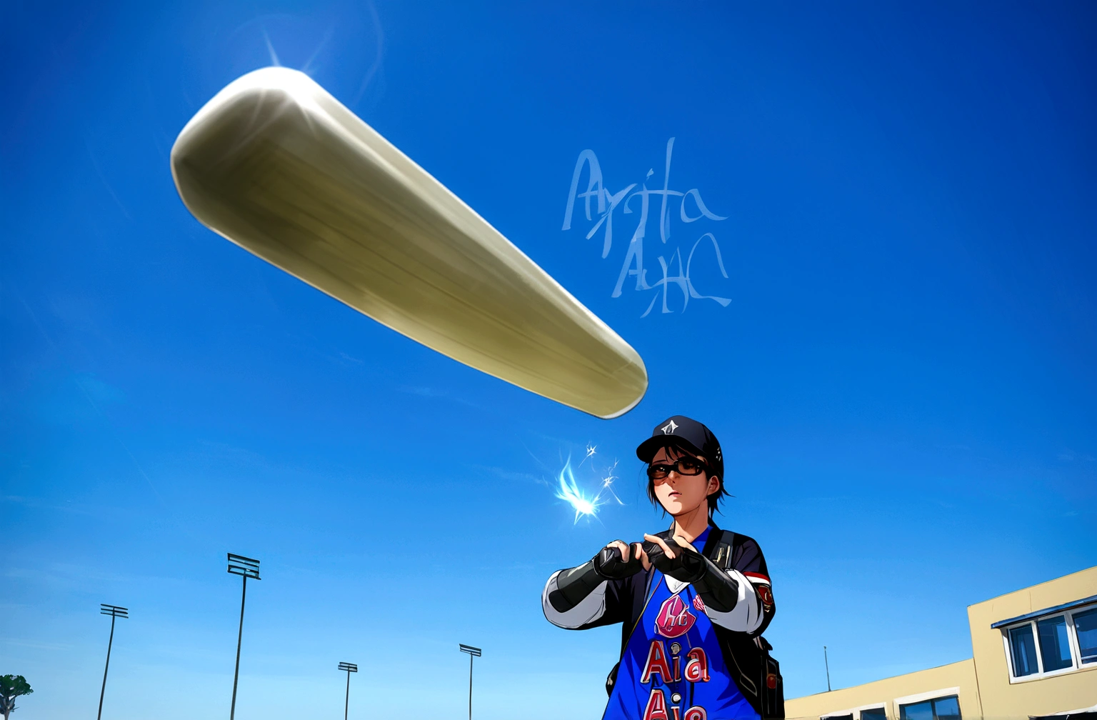 Black hat, white clothes, blue sky, Koshien
