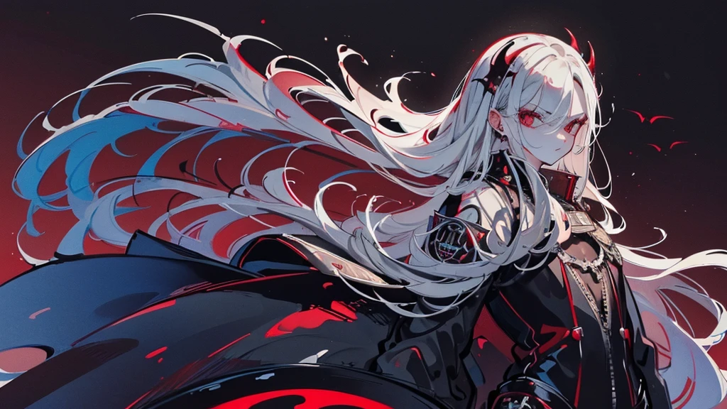 (masterpiece, Highest quality),1 person, Short, slicked-back white hair, Red eyes, A seductive gaze, Vampire Aesthetics, Gothic castle background, black leather varsity jacket, White shirt, Blue Jeans, Absurd, High resolution, Super sharp, 8K, View your viewers, nijisanji,