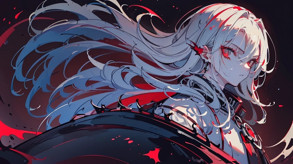 (masterpiece, Highest quality),1 person, Short, slicked-back white hair, Red eyes, A seductive gaze, Vampire Aesthetics, Gothic castle background, black leather varsity jacket, White shirt, Blue Jeans, Absurd, High resolution, Super sharp, 8K, View your viewers, nijisanji,