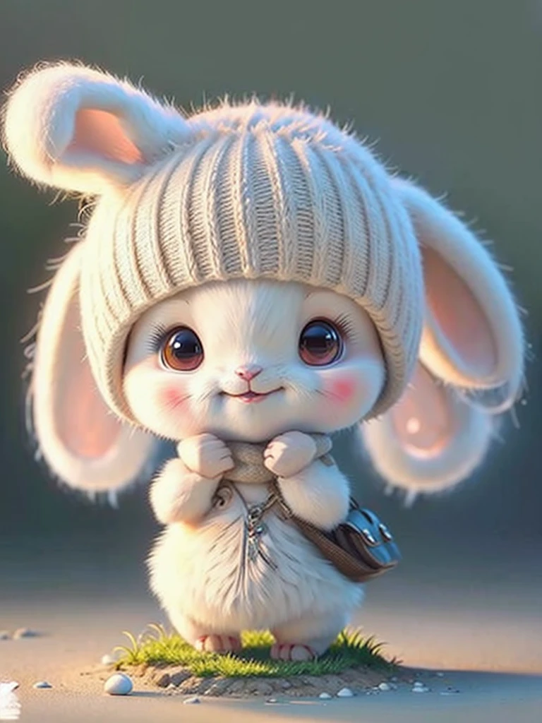 Cute bunny, smiley, by Pixar, Furry art, anime big breast, White background, Character, Outfit