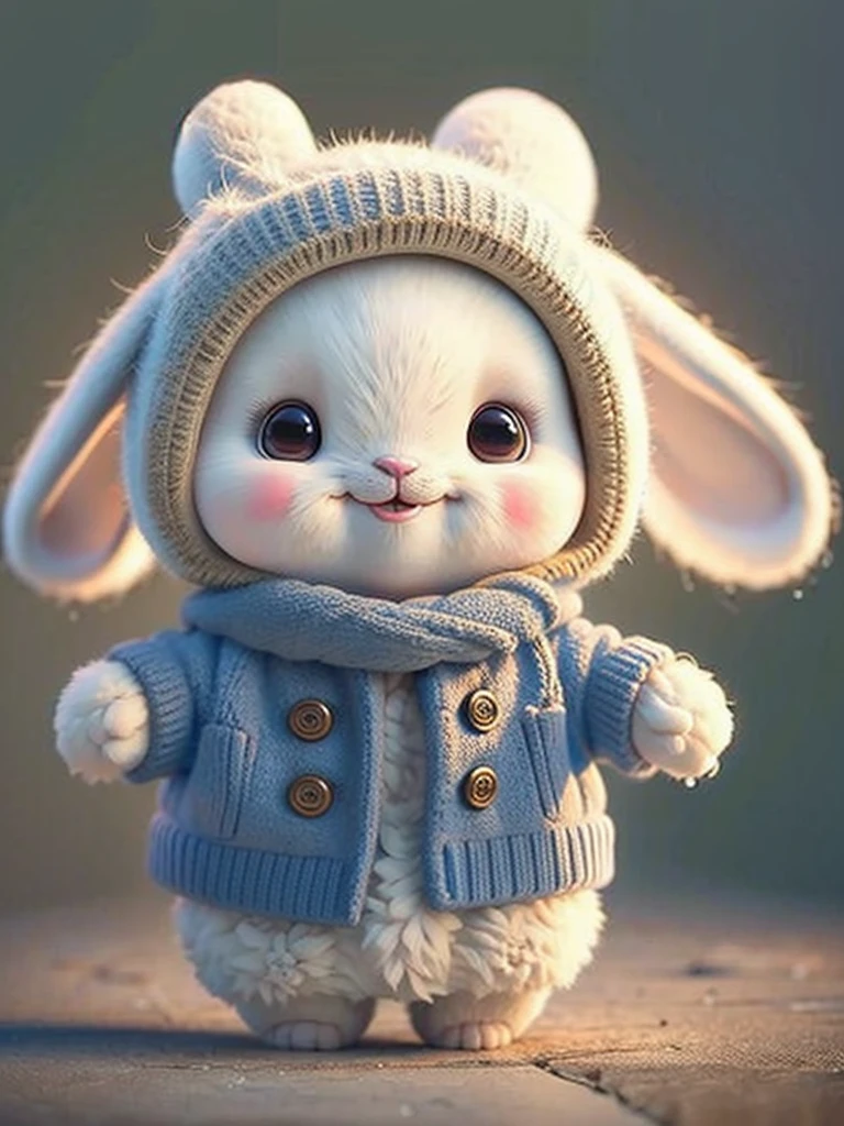 Cute bunny, smiley, by Pixar, Furry art, anime big breast, White background, Character, Outfit