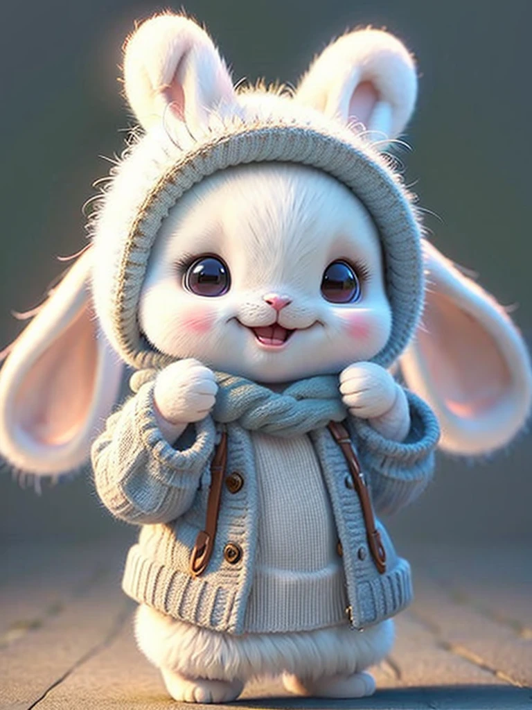 Cute bunny, smiley, by Pixar, Furry art, anime big breast, White background, Character, Outfit