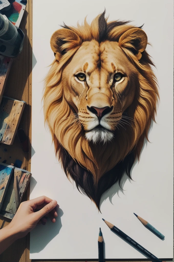 (((Masterpiece artwork))), best qualityer, illustration, beautifuldetailedglow, paper_hackear, lion, tree, ..moonligh