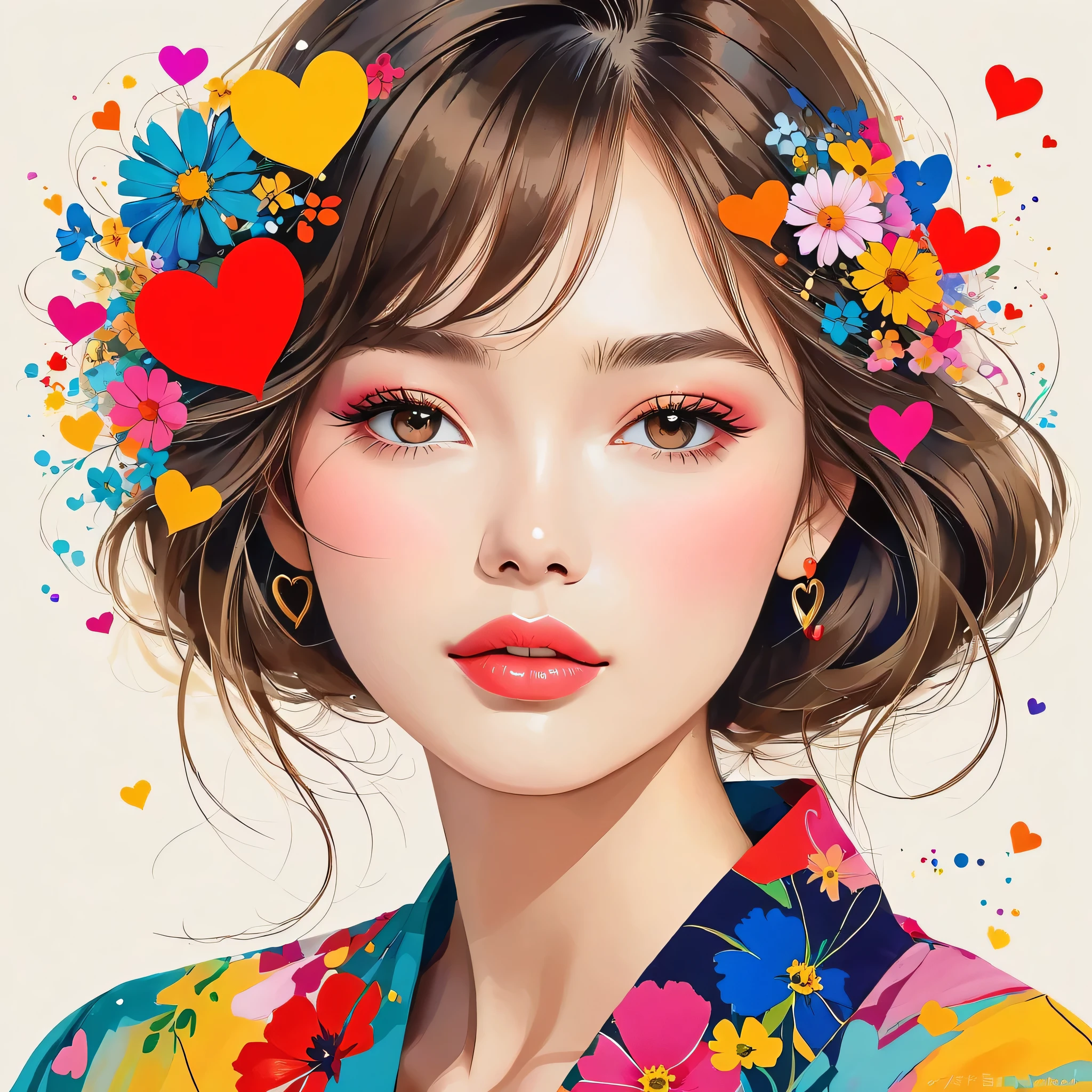 Vasily Kandinsky Style、The most beautiful girl of all time、Lips in Love、Colorful flowers、colorful hearts, Simple line initials、Abstract art、Urban Background