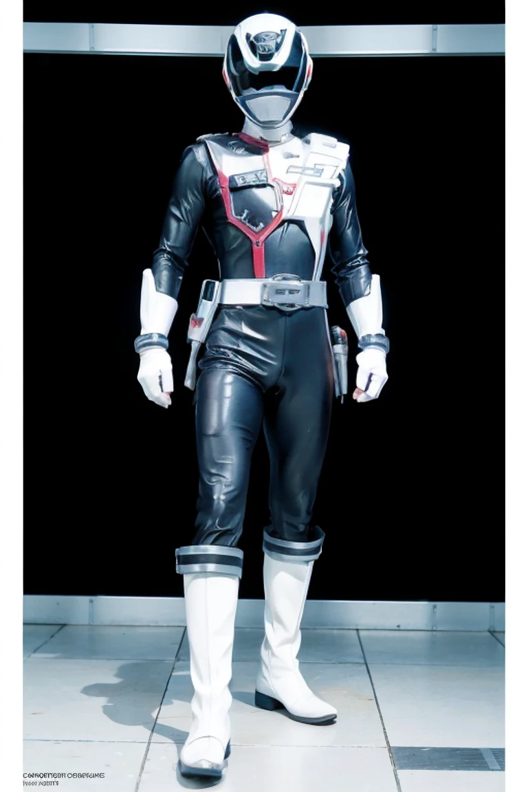 1boy, white, full body, Illustration, cinematic light, high resolution, best quality, ultra detailed, masterpiece, power suit, powerranger, suit, spd, (white ranger suit))