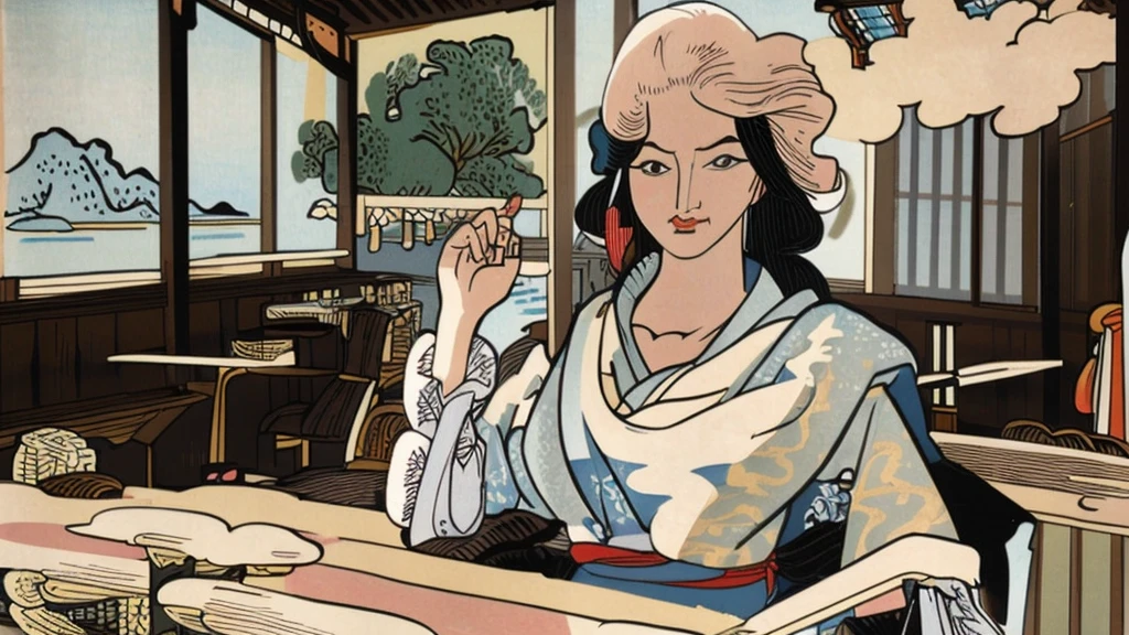 masterpiece, best quality, ukiyo-e:1.2, in hokusai style, a beautiful 20s russian model, ultra detailed face
