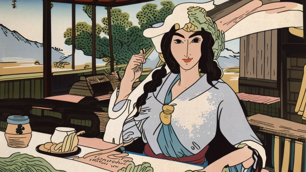 masterpiece, best quality, ukiyo-e:1.2, in hokusai style, a beautiful 20s russian model, ultra detailed face