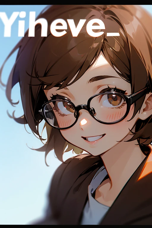 A girl, brown short hair, brown eyes, she is wearing glasses say farewell to YouTube, while laughing mocking , he is far away