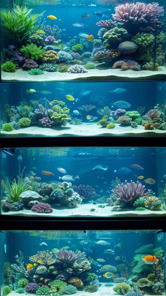 A place where many big and small fish swim in an aquarium