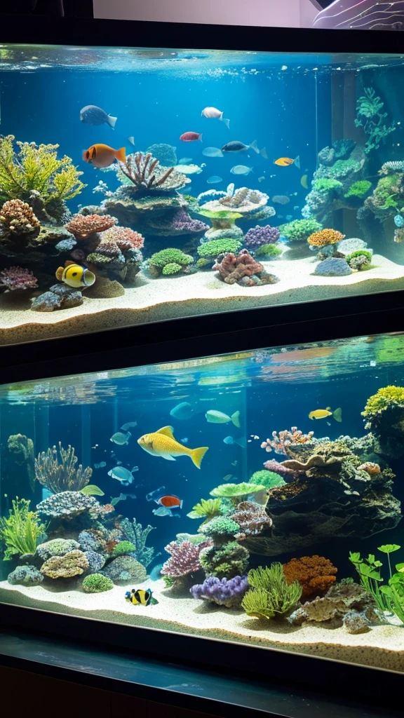 A place where many big and small fish swim in an aquarium
