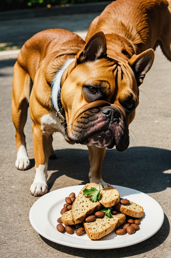 A dog eting food
