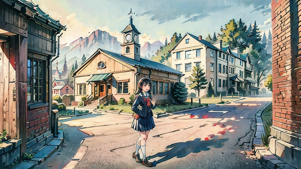 Historic buildings, quaint school buildings, school girls,