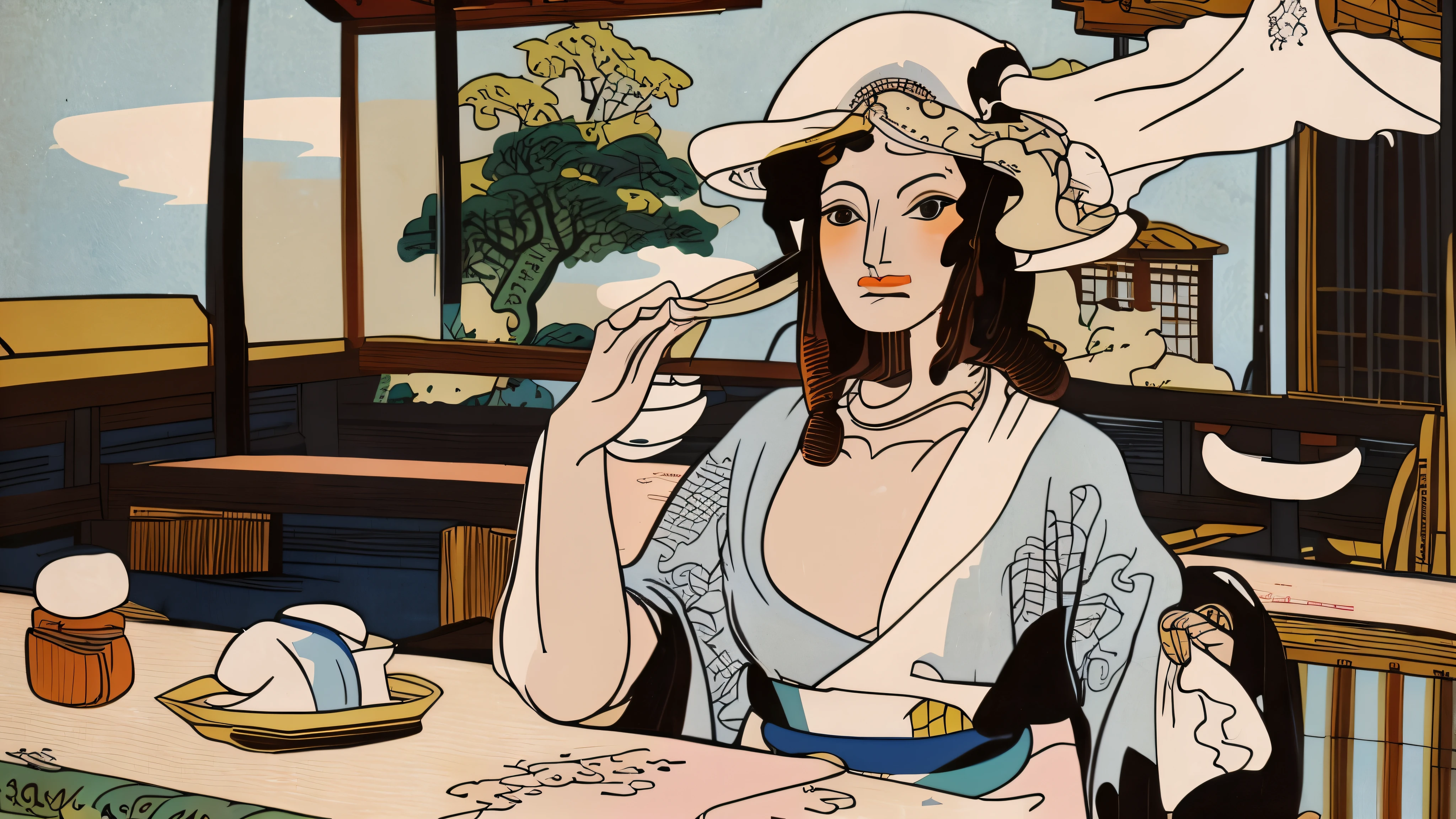 masterpiece, best quality, ukiyo-e:1.2, in hokusai style, a beautiful 20s russian model, ultra detailed face