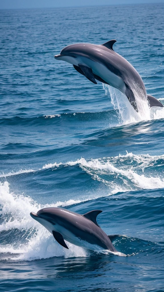 Scenery of a big dolphin show in the sea