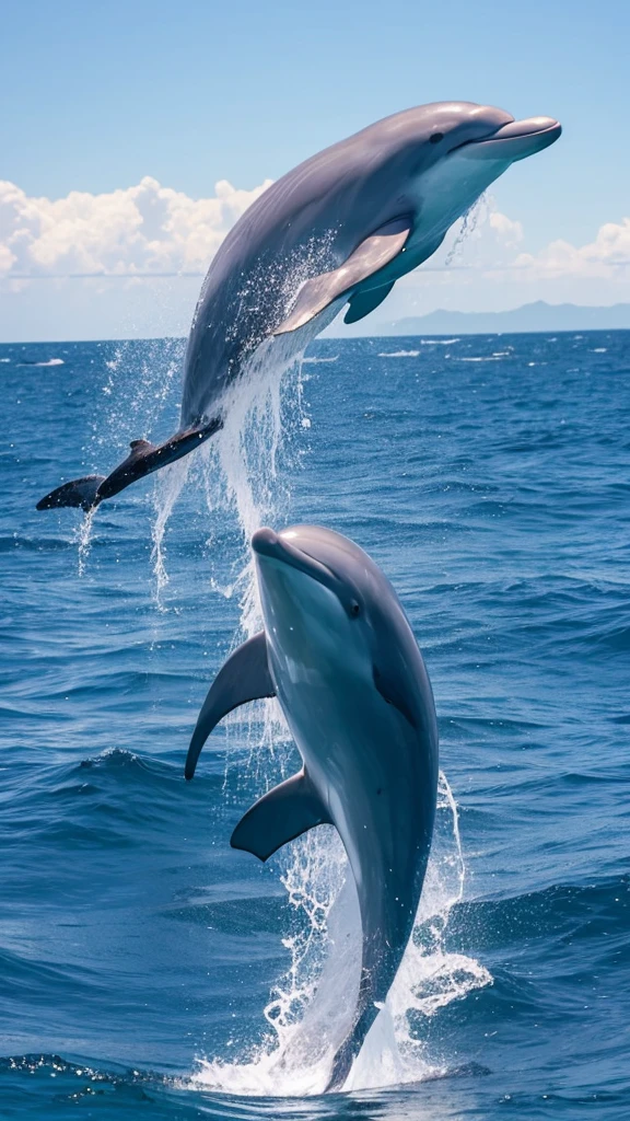 Scenery of a big dolphin show in the sea