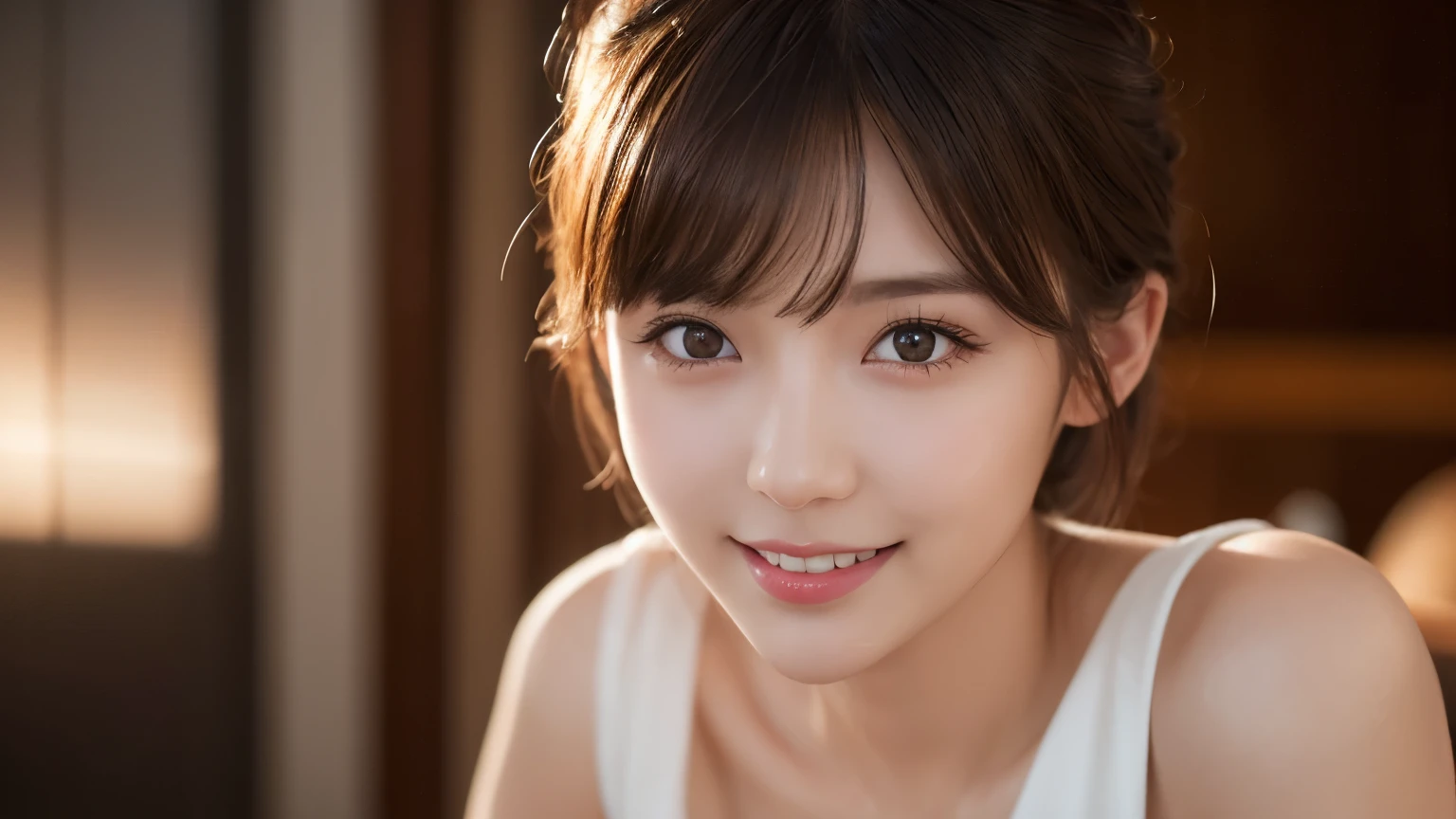 One Girl, (Wear trendy fashion:1.2), (RAW Photos, Highest quality), (Realistic, Realistic:1.4), Tabletop, Very delicate and beautiful, Very detailed, 2k wallpaper, wonderful, In detail, Very detailedな CG Unity 8K 壁紙, Very detailedな, High resolution, Soft Light, Beautiful detailed girl, Looking into the camera、Very detailedな目と顔, Beautiful and detailed nose, Beautiful details, short hair, small, Lilac dress、White Background、Background is white、Cinema Lighting, Perfect Anatomy, Slender body, smile, 
