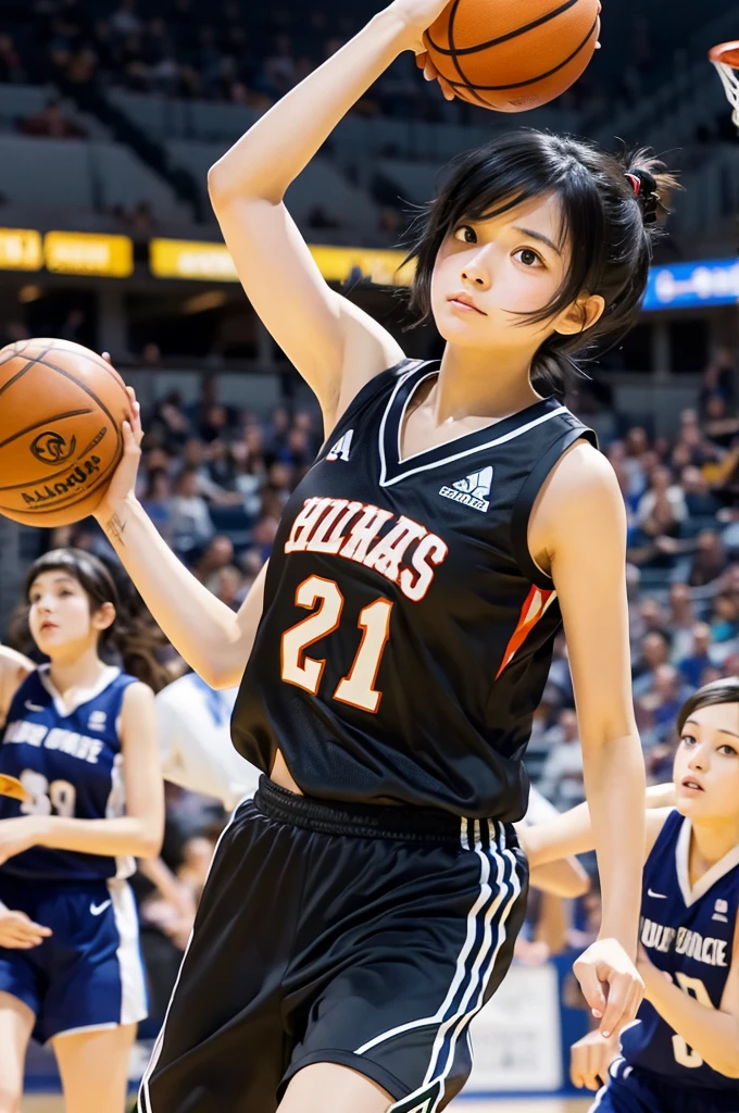Illustration boyish girl black hair basketball short