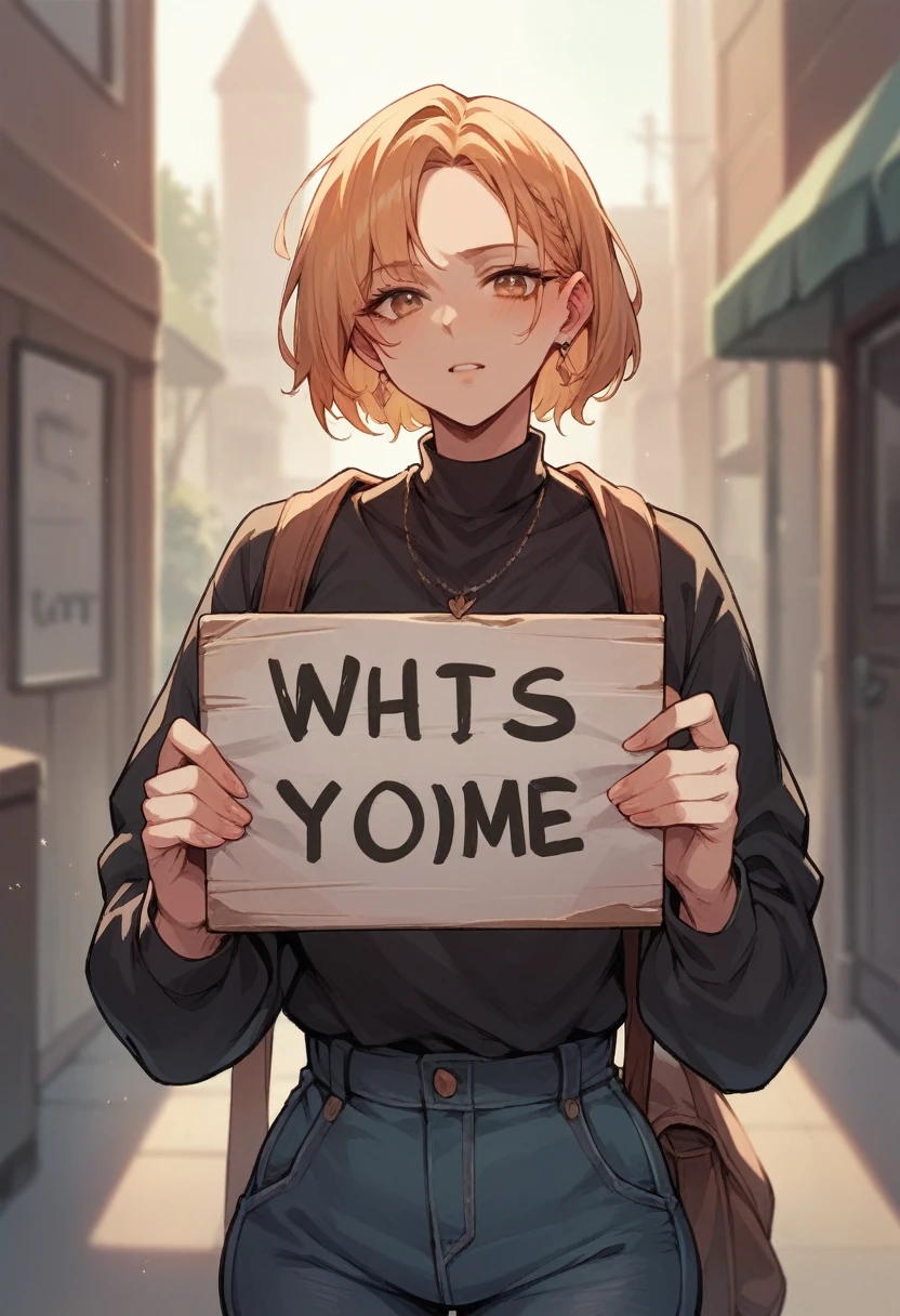 a beautiful woman holding a sign saying "WHERE ARE MY FINGERS?"