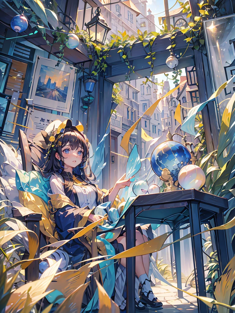 A world in dreams,fantastic townscape, Blue World, Poured Light, Sparkling glass balls