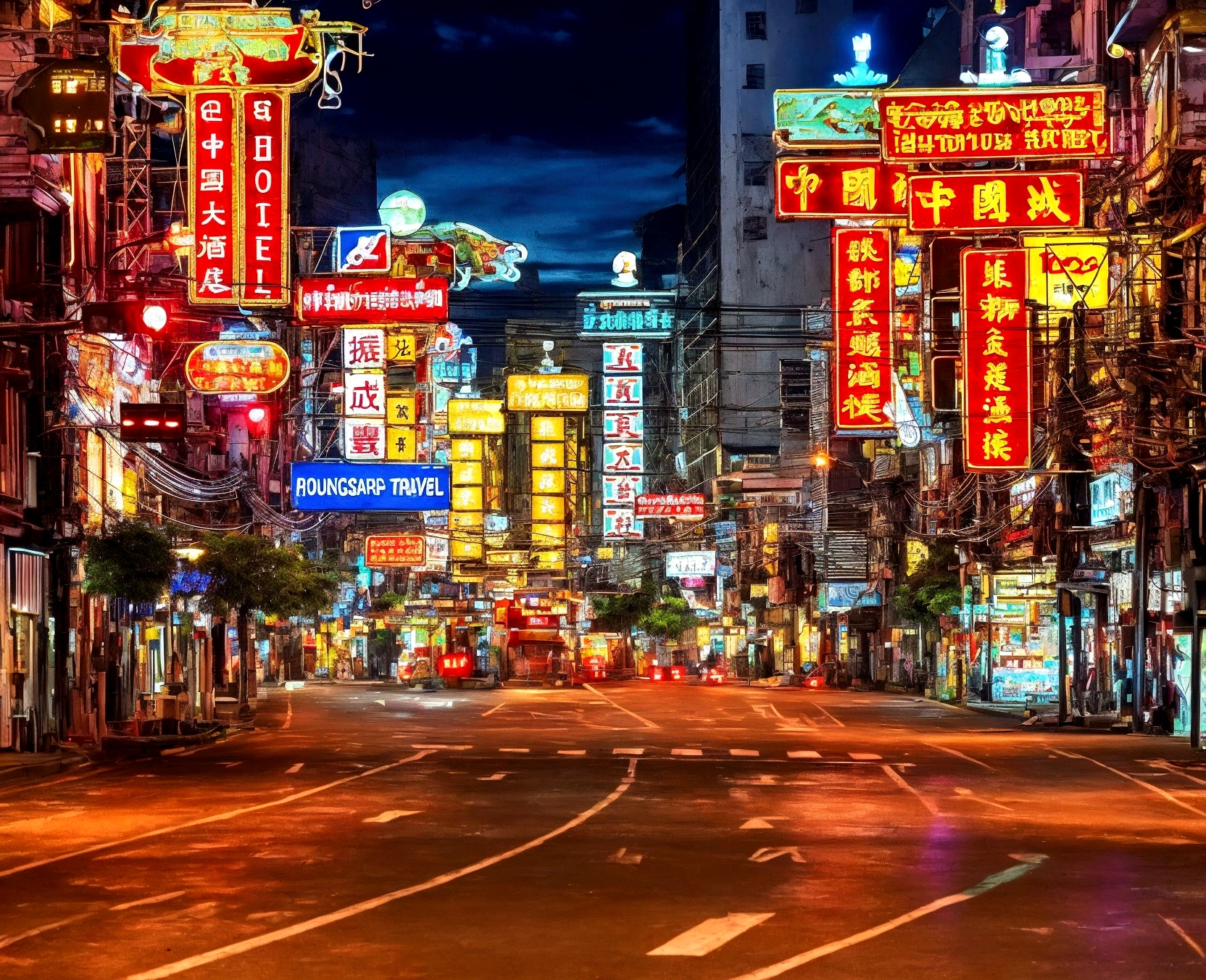 araful city street with many signs and buildings lit up at night, china town, chinatown, china town blade runner, bright neon lights from the city, city neon light, neon signs in background, colorful neon signs, street of bangkok, neon city in the background, city midnight neon lights, neon lights everywhere, neon megacity in the background