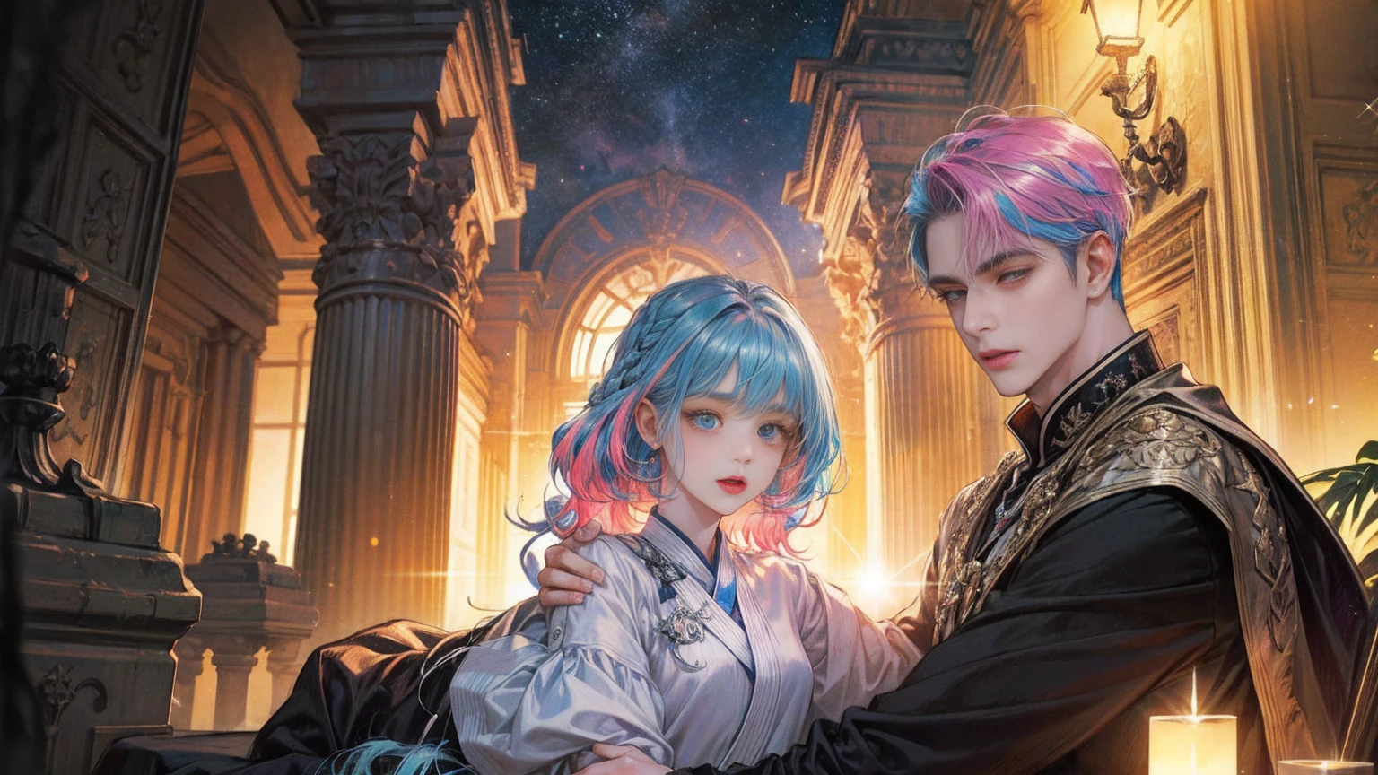 {{masterpiece}}, 最high quality, Very detailedな CG ユニティ 8k 壁紙, Cinema Lighting, Lens flare, Beautiful details in the eyes, black, Sideways glance, Multicolored Hair, colorful light, particle, Heterochromia iridis, (colorful:1.5), (colorful hair:1.5),{{masterpiece}}, 最high quality, Very detailedな CG ユニティ 8k 壁紙, Cinema Lighting, Lens flare, Beautiful details in the eyes, black, Sideways glance, Multicolored Hair, colorful light, particle, Heterochromia iridis, (colorful:1.5), (colorful hair:1.5),masterpiece, 最high quality, Official Art, 8k wallpaper, Very detailed, Very delicate and beautiful, wonderful, In detail, masterpiece, Super detailed, High resolution,Best illustrations, Best Shadow,Complex,Sharp focus, high quality, A young father holds his young twin boys and girls in his arms tightly and warmly、Draw a scene filled with love and security.。My father is on his way home from work.、Children are innocent and carefree。In the background澄み切った青空が広がり、A view of a stylish modern mansion in Pula, Croatia in summer。The bright sunlight illuminates the house and the sparkling sea.。 In fact, this30The father of the generation was the former Constantine1This is the world.、The boy-girl twins are formerly Crispus and Fausta。The whole scene、atonement、Forgiveness、Healing、Purification、And the theme of repairing relationships was emphasized.、It expresses the moment when family love and bonds deepen.。 The father's expression shows deep love and relief.、The twins have innocent smiles on their faces.。In the background、The beautiful sea of Croatia spreads out before you、The sparkle enhances happy family moments.。, Digital illustration portrait, In the art style of Bouwater, Blackpink's Joshi portrait, Digital Portrait, Digital Art Portrait, Realism art style, high qualityのポートレート,