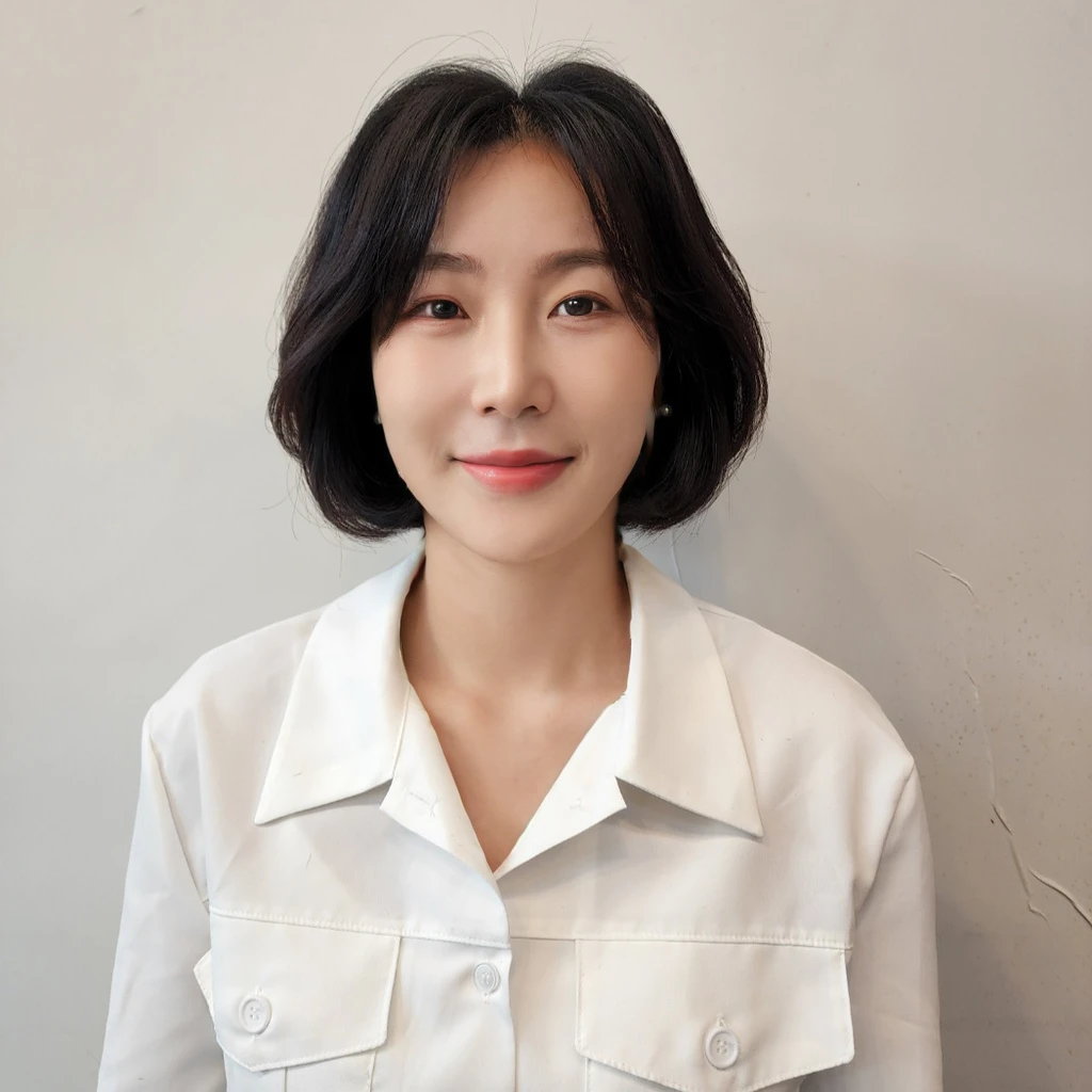 Best Quality, 8k, Masterpiece, (Portrait: 1.3), (photo realistic:1.4), (hyper realistic:1.4), Sharp Focus, looking at viewer, (smoother lighting:1.1), (increase cinematic lighting quality:0.9), realistic lighting, backlighting, light on face, ray trace, (brightening light:1.2), (Increase quality:1.4), sharp detail, (best quality real texture skin:1.4), finely detailed eyes, black_eyes, finely detailed face, 25 year old Korean woman, smiling_face