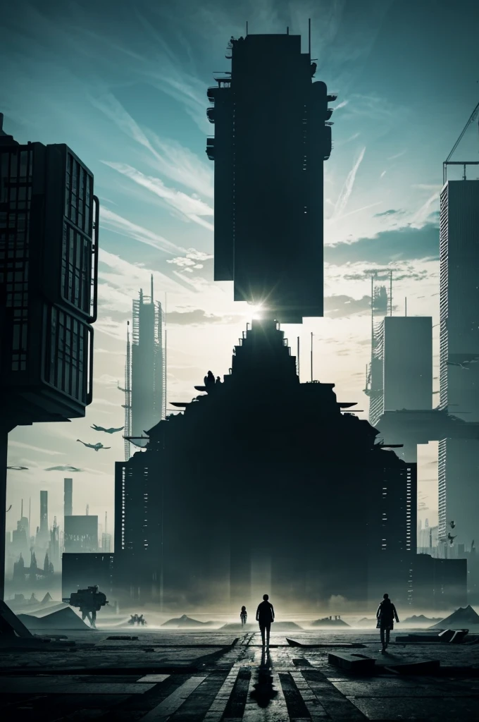 Dystopian world with a silhouette in the middle