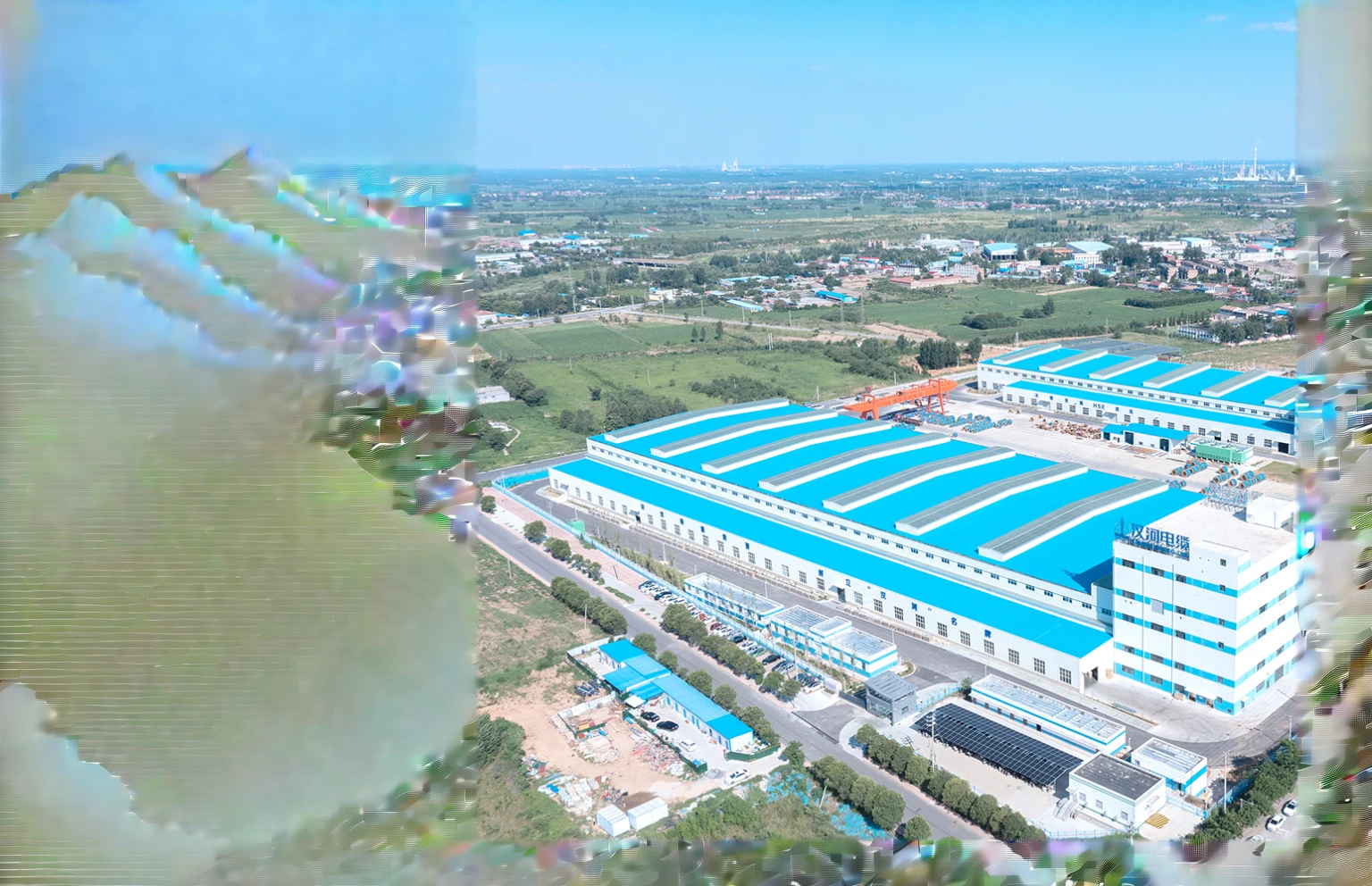 arafed factory with blue roof and large windows in a city, huge factory, introduction factory photo, factory, mountain valley to factory, factory background, detailed factory, photo taken from above, high resolution, There - nothing, Aerial View, wide Aerial photography, Aerial photography, factory, industrial factory, 3840 x 2160