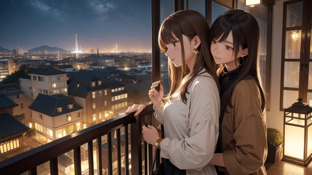 (Super detailed,High resolution,masterpiece:1.2) Night view from the balcony or terrace, You can see big fireworks。View of Japanese apartment buildings in the background. Focus on women in their 20s to 40s with calm expressions. She has a stylish haircut, Like a chin-length bob, Light Brown Hair. She is wearing a jacket over a long-sleeved top.、Accessorized with earrings, bracelet, watch. The artwork is、It showcases the woman's appearance and the architectural details of the surrounding buildings..(Highest quality:1.2), Super detailed, High resolution, Tabletop:1,2, Vibrant colors, Bokeh, Professional Lighting, Physically Based Rendering, Flat Color:0.8, Fine 図, Realistic:1.37, Shinkai Makoto style, Your name style, Light brown hair, Elegant update,ponytail, シニョンなどの髪型Flat Color: 0.8)、(masterpiece: 1,2)、(masterpiece: 1,2)、High resolution、Ultra high definition、Highest quality、High resolution、
Art Style: Realistic materials with a touch of surrealism: Details of additional painting illustrations: Balcony railing decorated with potted plants, A softly glowing lantern casting a gentle light on a woman, A glimmer of stars in the night sky, The city lights are reflected subtly in the nearby windows..
tone: Cool toned lighting with hints of warm accent colors: Illuminated by the soft glow of lanterns and the surrounding city lights, Creates a tranquil atmosphere.
please note,If necessary、You can add or change details and keywords,however、Make sure the overall semantics are correct,Click、Organize your keywords in the specified order。
