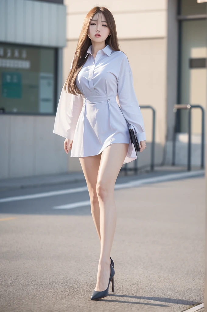 mix4, 20d, solo, long_hair, shirt, dress, high_heels,full_body, look_at_viewer, back_style(8k, RAW photo, best quality, masterpiece:1.2), (realistic, photo-realistic:1.37), professional lighting, photon mapping, radiosity, physically-based rendering,