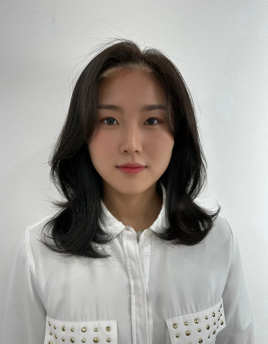 Best Quality, 8k, Masterpiece, (Portrait: 1.3), (photo realistic:1.4), (hyper realistic:1.4), Sharp Focus, looking at viewer, (smoother lighting:1.1), (increase cinematic lighting quality:0.9), realistic lighting, backlighting, light on face, ray trace, (brightening light:1.2), (Increase quality:1.4), sharp detail, (best quality real texture skin:1.4), finely detailed eyes, black_eyes, finely detailed face, 25 year old Korean woman
