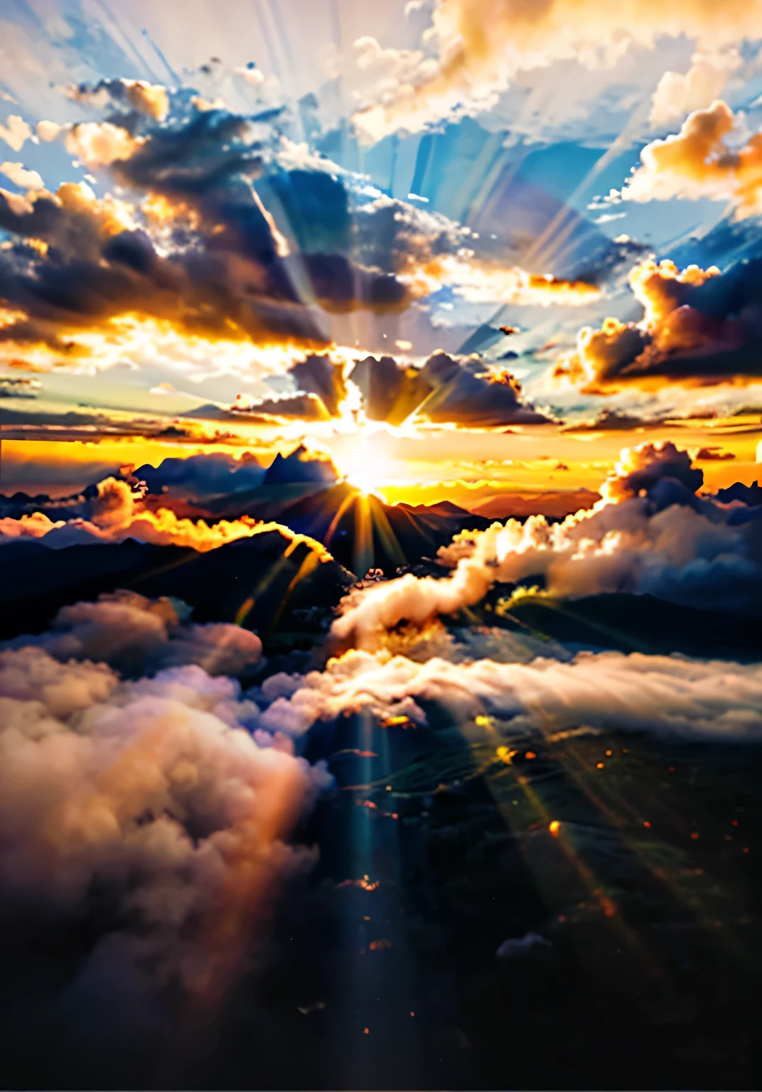 sunrise sky with clouds, bright sun