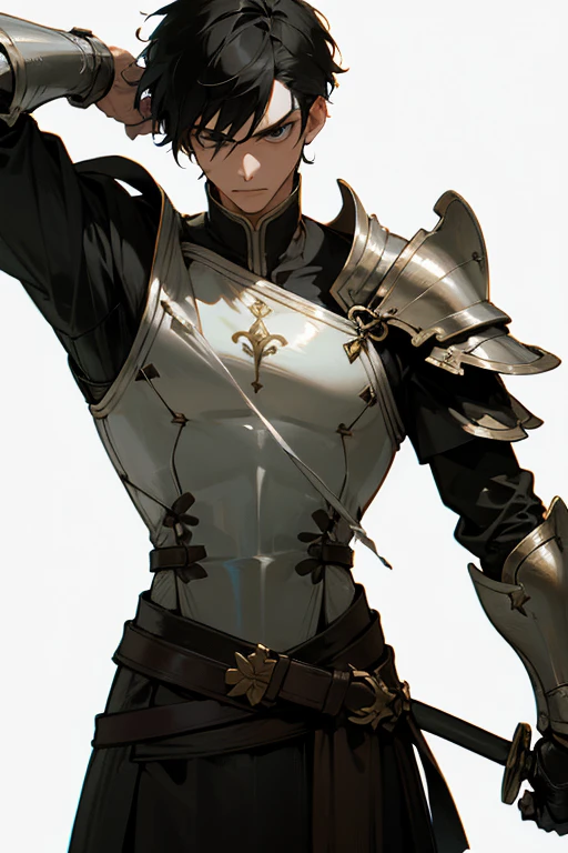 Injured swordsman with short black hair with light leather armor and a dagger on his waist. His injuries should be severe with him having a good bone structure and attractive face
