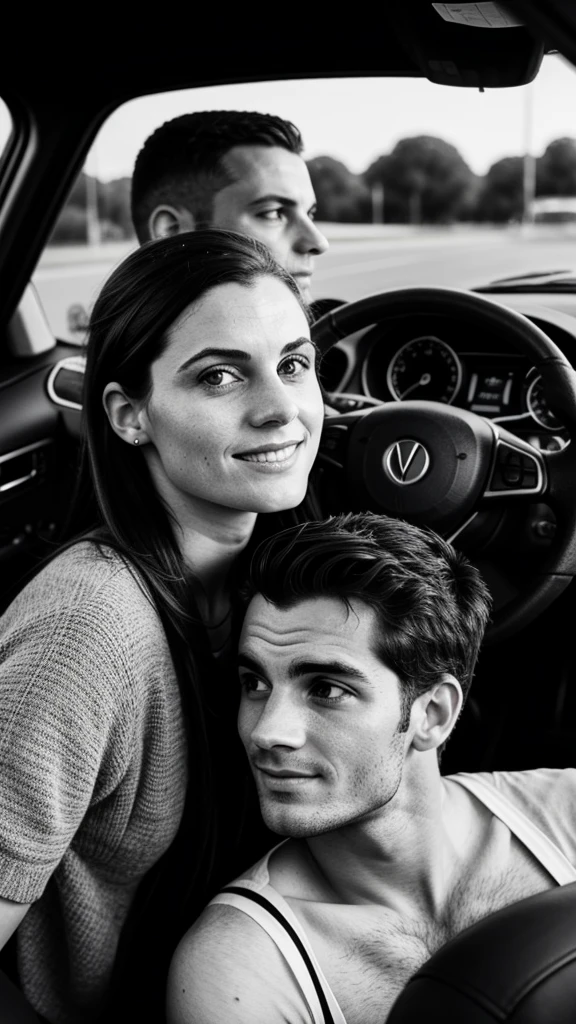 Couple,White people,Black and white photography,young,Drive Date